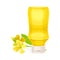 Mustard Paste or Sauce in Yellow Plastic Bottle and Flower Vector Illustration