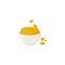Mustard sauce bowl vector icon, honey cream, cartoon dip spice, yellow dressing. Food illustration
