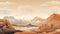 Muted Earth Tones: A Bold And Otherworldly Desert Landscape Illustration