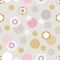 Muted pastel transparent overlapping circles. Seamless vector repeat. Pink,mustard, grey, beige. Bubbly all over print.