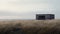 Muted Seascapes: A Danish Design Black Building In A Grassy Field