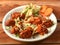 Mutton kheema dum fry, spicy and delicious dish served over a rustic wooden background, selective focus