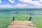 Muyil Lagoon panorama jetty for boat trip turquoise water Mexico