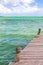 Muyil Lagoon panorama jetty for boat trip turquoise water Mexico