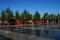 Muzeon park in Moscow. Fountains. Color summertime photo.