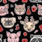 Muzzle cute animals. Vector new year seamless pattern. Christmas holidays hand darwn design.