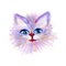 Muzzle cute kitten painted with paints on a white background