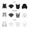 Muzzle of different breeds of dogs.Collie breed dog, lobladore, poodle, boxer set collection icons in black,monochrome