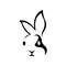 Muzzle of a hare, black silhouette drawn in the style of minimalism on a white background. Logo, animal rabbit tattoo