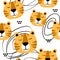 Muzzle of tigers, decorative cute background. Colorful seamless pattern with muzzles of animals