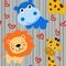 Muzzle tigers, giraffe, hippopotamus hand drawn background. Colorful seamless pattern with muzzles of animals