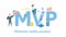 MVP, Minimum Viable Product or Most Valuable Player. Concept with keywords, people and icons. Flat vector illustration