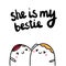 She is my bestie hand drawn illustration with cute marshmallows