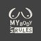 My body my rules. Feminism quote, woman motivational slogan. Feminist saying. Phrase for posters, t-shirts and cards
