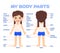 My Body Parts for Education the child to Game. Beautiful Girl in Underwear Front and Back view. Poster with a description and