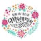 For my dear Mommy hand-drawn lettering phrase. International Mother`s day celebration card with floral wreath. Colorful flower an