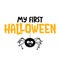 My first Halloween - Hand drawn vector illustration with cute hanging spider