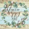 This is my Happy Place Cotton Floral Wreath with Wooden Shabby Chic Background