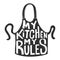 My kitchen my rules. Lettering phrase on background of kitchen apron. Design element for poster, card, banner, flyer.