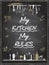 My kitchen, my rules, vector lettering quote card on a chalkboard