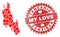 My Love Rubber Stamp Seal and Zanzibar Island Map Valentine Heart Mosaic