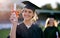 This is my main key to unlock many opportunities. Portrait of a university student standing amongst her classmates on