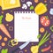 My Recipe Blank Card Template with Fresh Vegetables Pattern, Cookbook Page Vector Illustration