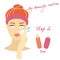 My daily routine. Skin care illustration. Correct order to apply skin care products. Step 2 Tone