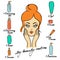 My daily routine. Skin care vector illustration. Correct order to apply skin care products. My beauty routine inscription