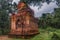 My son ruined champa sanctuary in the jungle Hoi an, Vietnam