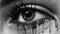 My Tears Ricochet: A Monochrome, Photo-realistic Depiction Of A Teary Eye