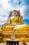 Myanmar, Bago. May 25, 2012 : Buddha statues in the Kyaikpun pagode. Selective focus with grain and noise