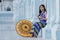 Myanmar Burmese woman with umbrella in Burmese traditional dress at Sandamuni pagoda in Mandalay