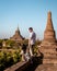 Myanmar, couple sunrise Bagan, men woman sunset Bagan .old city of Bagan Myanmar, Pagan Burma Asia old ruins Pagodas and