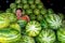 Myanmar. Hpa An. Woman watermelon merchant in her shop