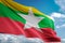 Myanmar national flag waving blue sky background realistic 3d illustration