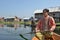 Myanmar Wooden Sampan canoe in channel