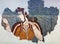 Mycenaean fresco wall painting fragment depicting a woman from a ceremonial procession in Tiryns palace