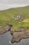 Mykines village and cliffs on Faroe islands from helicopter