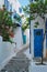 Mykonos Chora town street on Mykonos island, Greece