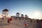 Mykonos, Greece, 11 September 2018, Evening view awaiting the sunset on the windmill hill