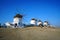 Mykonos, Greece, September 08 2018, Panoramic view of the windmills of the island of Mykonos