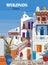 Mykonos, Greece Travel Poster in retro style.