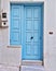 Mykonos island, Greece, blue white house door and window