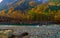 Myojin bridge and Azusa river in late autumn at Kamikochi National Park, Matsumoto, Nagano, Japan