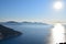 Myrthos Beach, landscape with mountains and sea blue