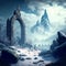 Mysterious ancient buildings in the snowy mountains