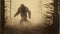 Mysterious Bigfoot Roaming Through Enigmatic Foggy Forest