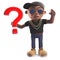 Mysterious black hiphop rapper in baseball cap holding a question mark symbol, 3d illustration