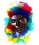 Mysterious Black Woman. A Colorful abstract painted background creates a base from which this beautiful face with bold multicolore